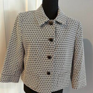 Brooks Brothers Black White Print Jacket Sz 12, Made in Portugal